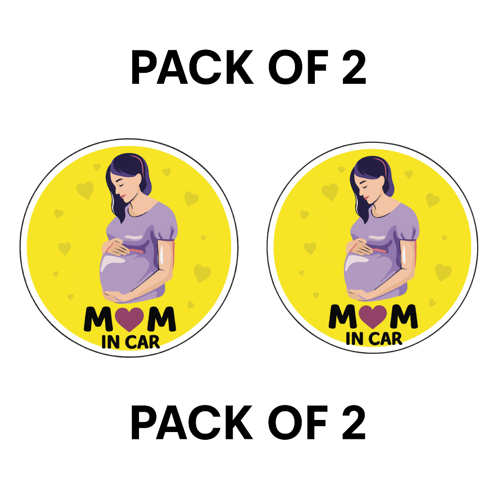 Smeeps Mom in Car Sticker – 14 x 14 cm Round Yellow Design with Gentle Pregnant Woman Illustration | Waterproof & Fade Resistant Safety Decal for Cars