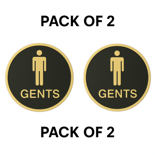 Pack of 2 | Smeeps “GENTS” Restroom Sign – Round 15.24 cm | Elegant Black & Gold Finish | Self-Adhesive | Waterproof & Durable | Ideal for Offices, Hotels, Cafés, and Commercial Use