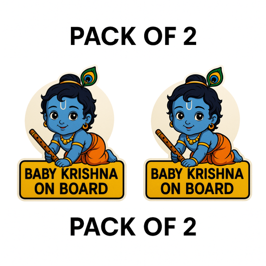 Smeeps Baby Krishna On Board Sticker – 10 x 12 cm | Cute Cartoon Design with Flute & Peacock Feather | Waterproof Vinyl Safety Sign for Cars