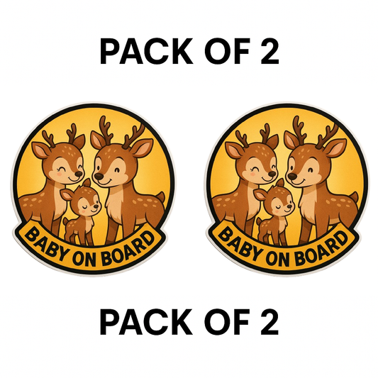 Smeeps “Baby On Board” Cute Deer Family Sticker – 13.97 x 13.97 cm | Round Wildlife Theme Safety Sign for Cars