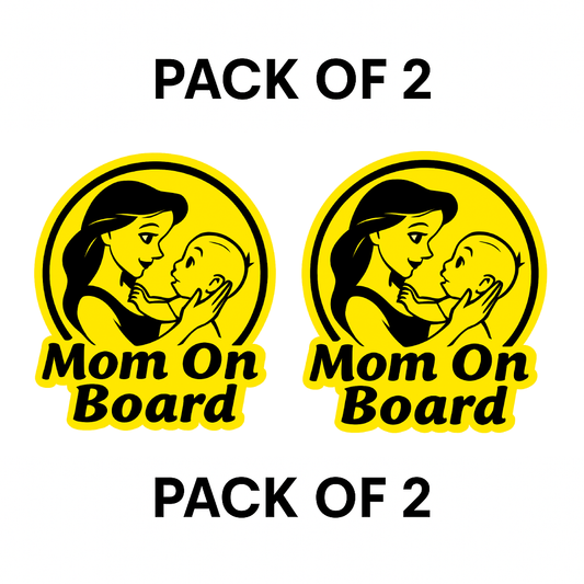 Smeeps Mom on Board Car Sticker – 14 x 12.7 cm Yellow & Black Safety Alert Decal for Cars