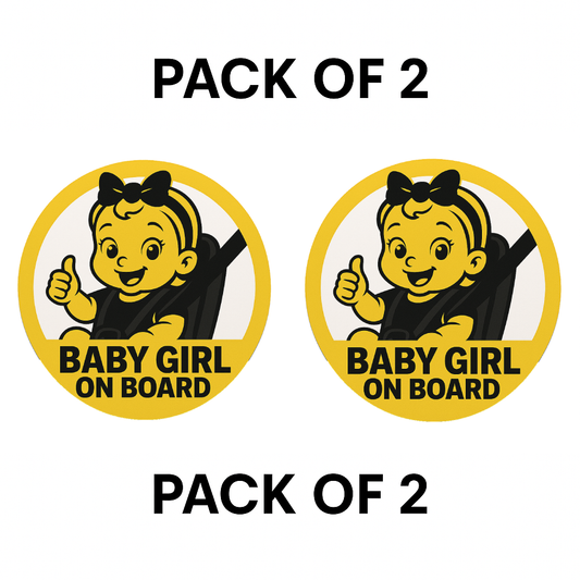 Smeeps “Baby Girl On Board” Car Sticker – 13.97 x 13.97 cm | Round Cute Safety Sign with Thumbs-Up Cartoon