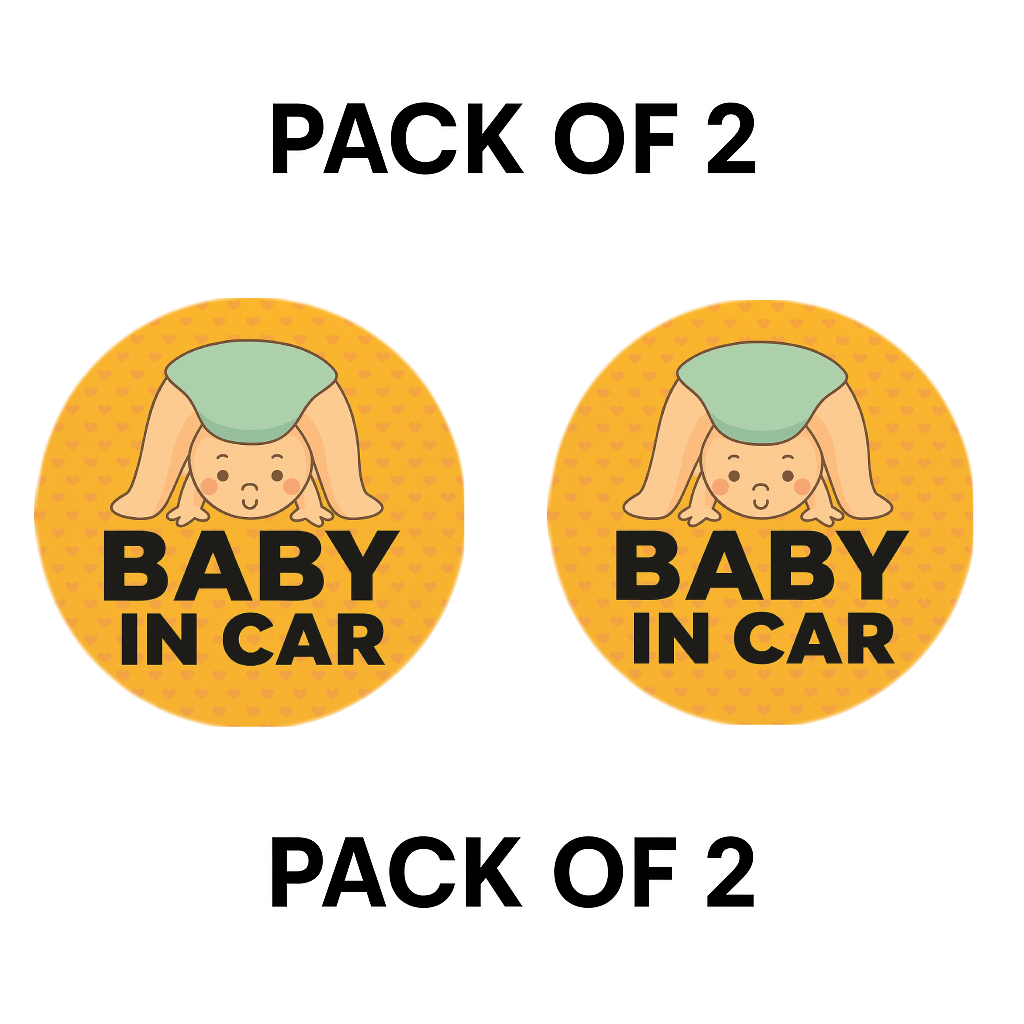 Pack of 2 | Smeeps Baby in Car Sticker – 15.24 cm Round | Cute Upside-Down Baby Design | Bright Orange Safety Sign for Vehicles
