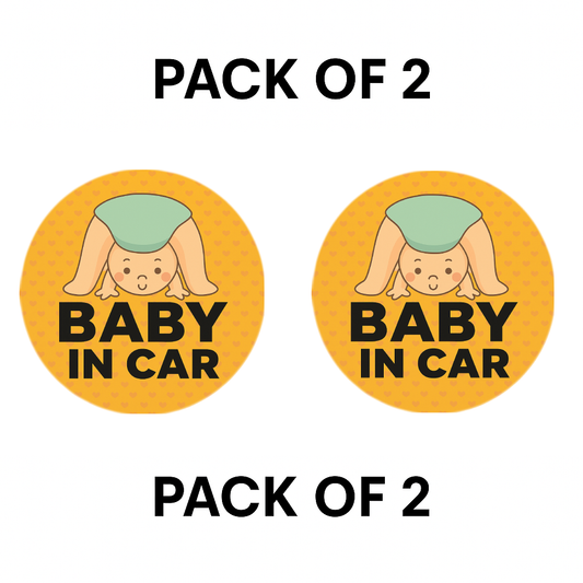 Pack of 2 | Smeeps Baby in Car Sticker – 15.24 cm Round | Cute Upside-Down Baby Design | Bright Orange Safety Sign for Vehicles