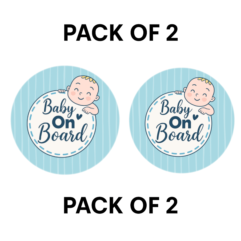 Pack of 2 | Smeeps Baby on Board Sticker – 15.24 cm Round | Soft Blue Pastel Design with Smiling Baby | Waterproof Car Safety Sign