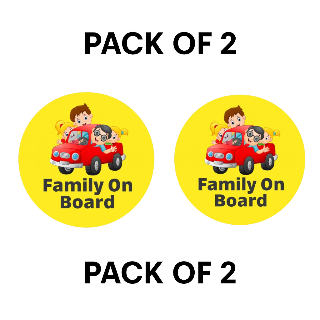 Smeeps Family On Board Sticker – 14 x 14 cm Round Design with Cartoon Car & Characters | Bright Yellow Car Safety Sign | Waterproof & Fade Resistant