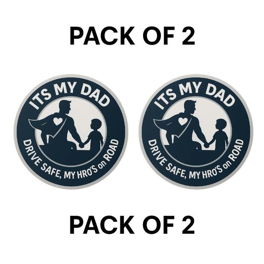 Smeeps “It’s My Dad” Drive Safe Sticker – 13.97 cm Round | Hero Dad & Kid Design | Waterproof Car Safety Sign