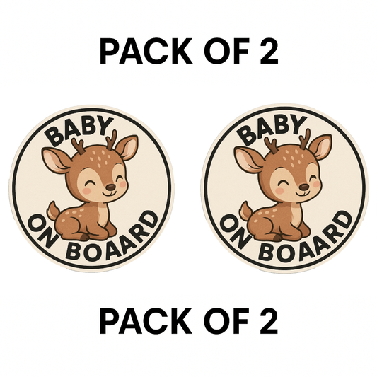 Smeeps Baby On Board Sticker – 13.97 x 13.97 cm Round | Cute Cartoon Deer Design | Neutral Cream Car Safety Sign