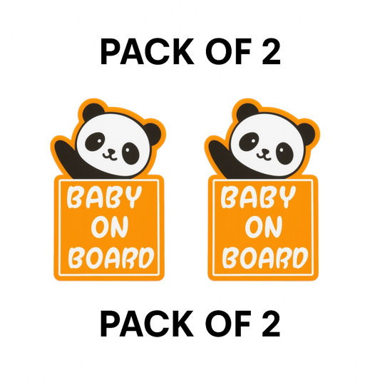Smeeps Baby On Board Sticker – 14 x 10.16 cm Design with Cute Panda Peek & Bold Orange Frame | Waterproof & Fade Resistant Car Safety Decal