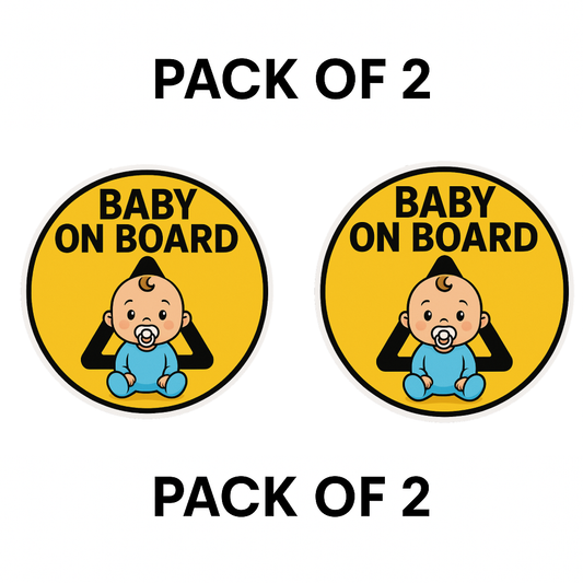 Smeeps Baby On Board Sticker – 13.97 x 13.97 cm Round | Cute Blue Baby Design with Pacifier | Bright Yellow Car Safety Sign