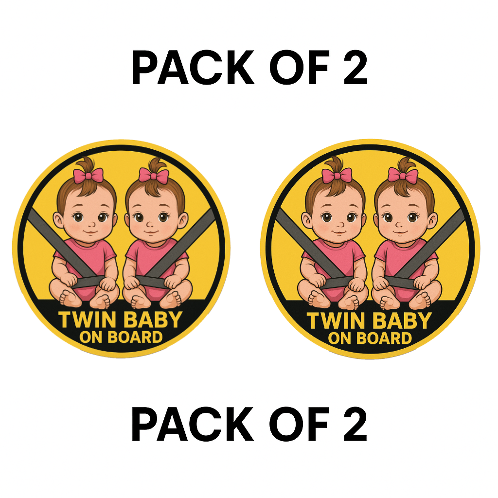 Smeeps Twin Baby on Board Sticker – 13.97 x 13.97 cm | Cute Safety Sign for Girls with Seatbelt Design