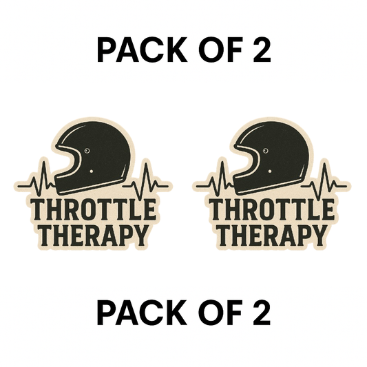 Smeeps Throttle Therapy Sticker – 10.16 x 10.16 cm | Biker Helmet Vinyl Decal (Retro Beige & Black Theme)