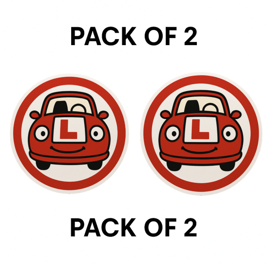 Smeeps Learner Driver Sticker – Smiling Red Car with L Plate – 13.97 x 13.97 cm | Fun & Safe Design for New Drivers