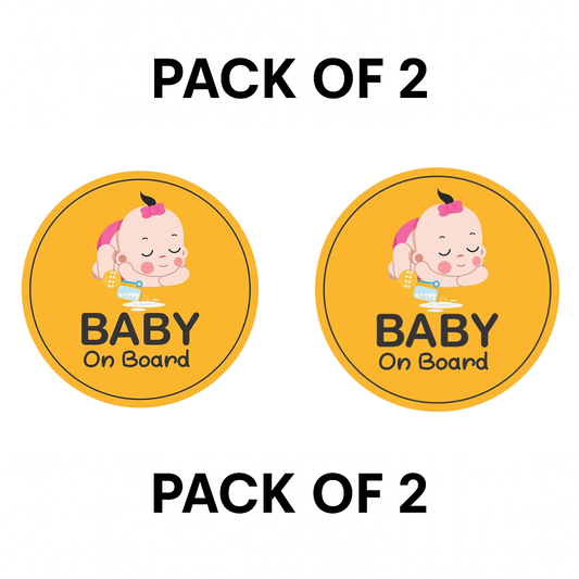 Smeeps Baby On Board Sticker – 14 x 14 cm Round Design with Cute Sleeping Baby & Bottle | Bright Yellow Safety Decal | Waterproof & Fade Resistant