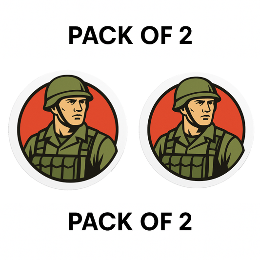 Military Man Circle Sticker – 13.97 x 13.97 cm | Bold Soldier Design for Cars, Bikes | Waterproof & Durable