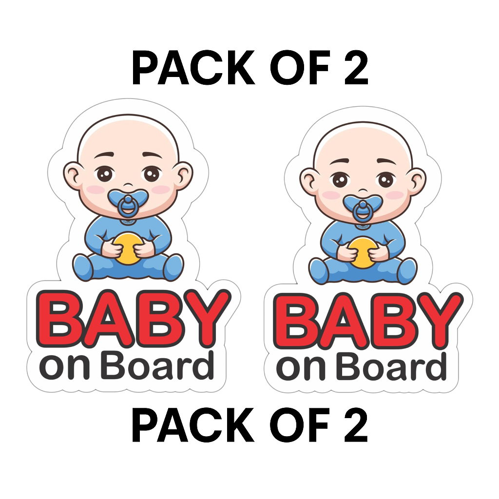 Pack of 2 | Smeeps Baby on Board Sticker – 14 x 12.3 cm | Cute Bald Baby with Toy Design | Waterproof Car Sign for Safety Awareness