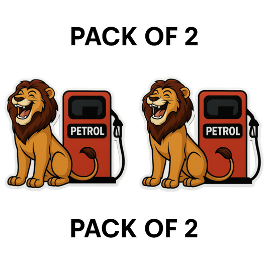 Smeeps Petrol Lion Sticker – 8.5 x 10.16 cm | Cartoon Lion with Fuel Pump Design | Waterproof Vinyl Car Decal | Bold & Fun Auto Decor