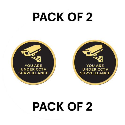 Pack of 2 | Smeeps “You Are Under CCTV Surveillance” Warning Stickers – 15.24 cm Round Gold-on-Black Vinyl Signage | Waterproof, Bold & Professional