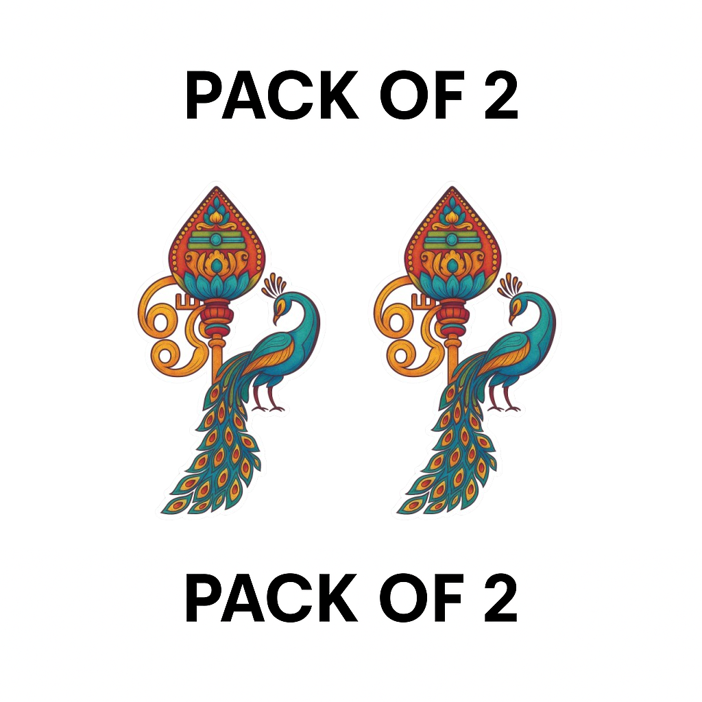 Smeeps Majestic Peacock with Vel – Murugan Om Design | 20.32 x 12.7 cm | Divine Car Sticker