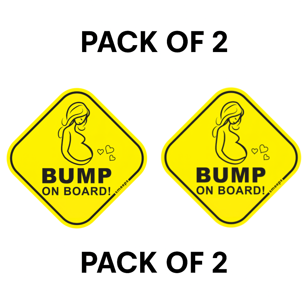 Pack of 2 | Smeeps Bump On Board Car Sticker – 15.24 cm Diamond-Shaped Maternity Safety Sign | Yellow & Black Vinyl Decal for Pregnant Moms