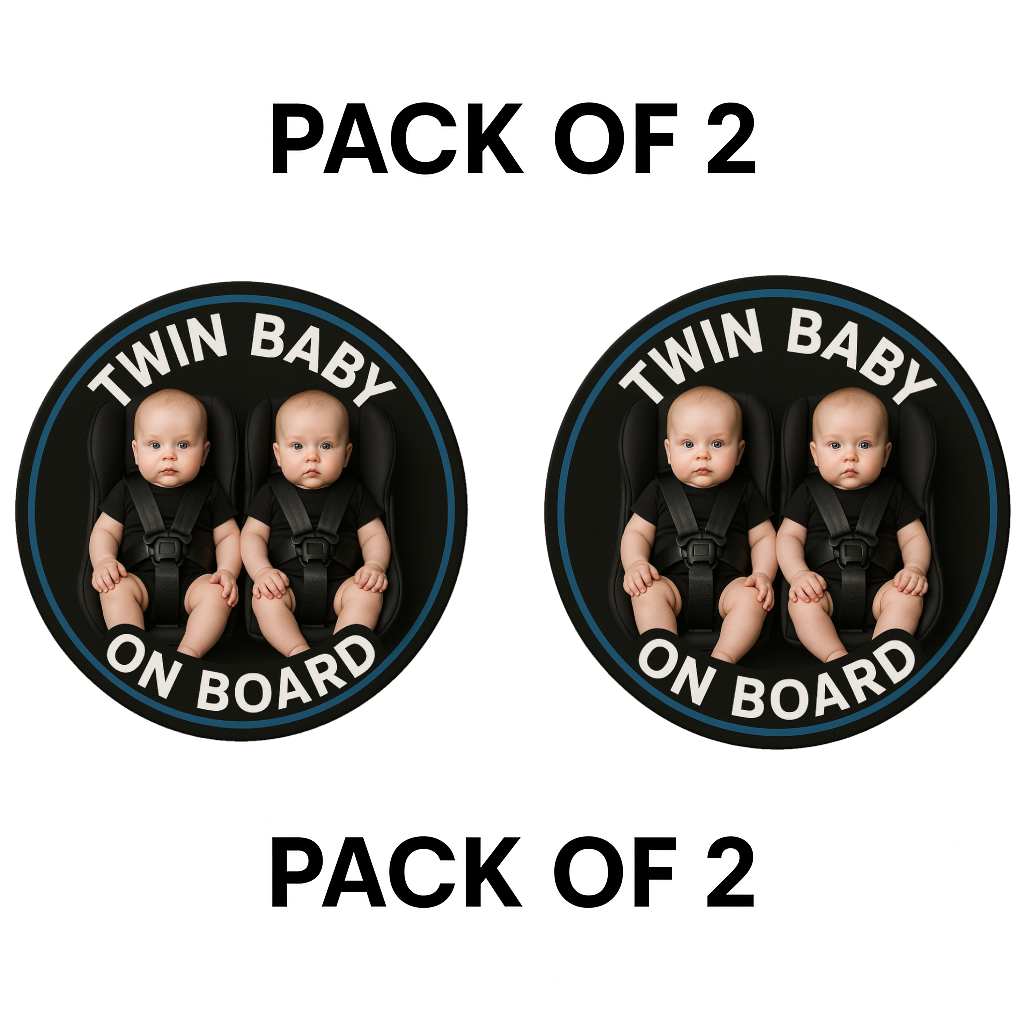 Smeeps Twin Baby on Board Sticker – 13.97 x 13.97 cm | Realistic Twin Boys in Black Car Seats | Safety Car Sign