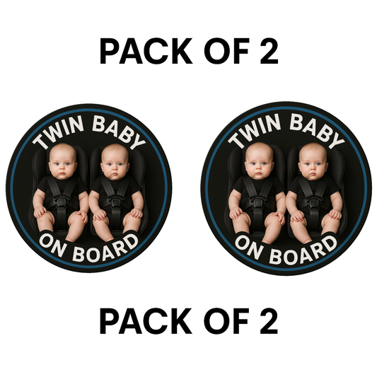 Smeeps Twin Baby on Board Sticker – 13.97 x 13.97 cm | Realistic Twin Boys in Black Car Seats | Safety Car Sign