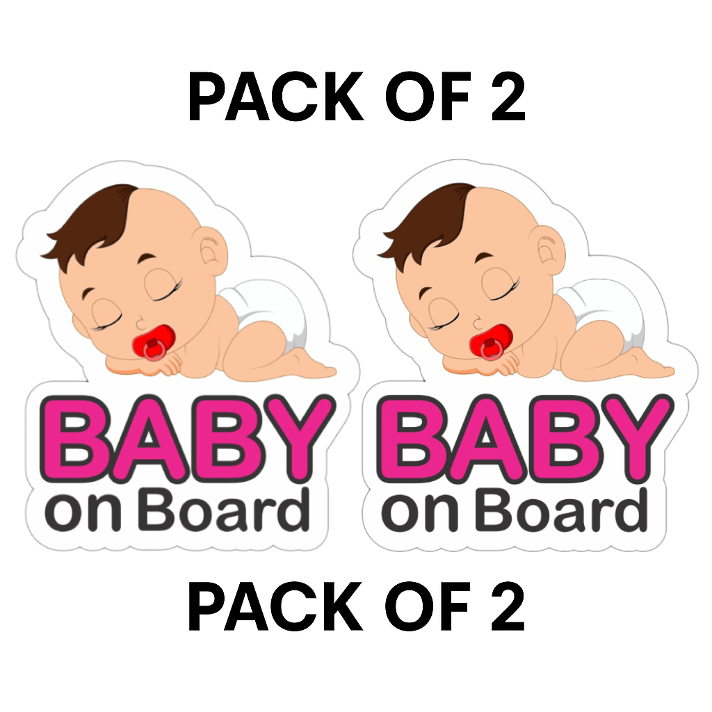 Pack of 2 | Smeeps Baby on Board Sticker – 14 x 12.3 cm | Cute Sleeping Baby Design with Pacifier | Waterproof Vinyl Car Safety Sign