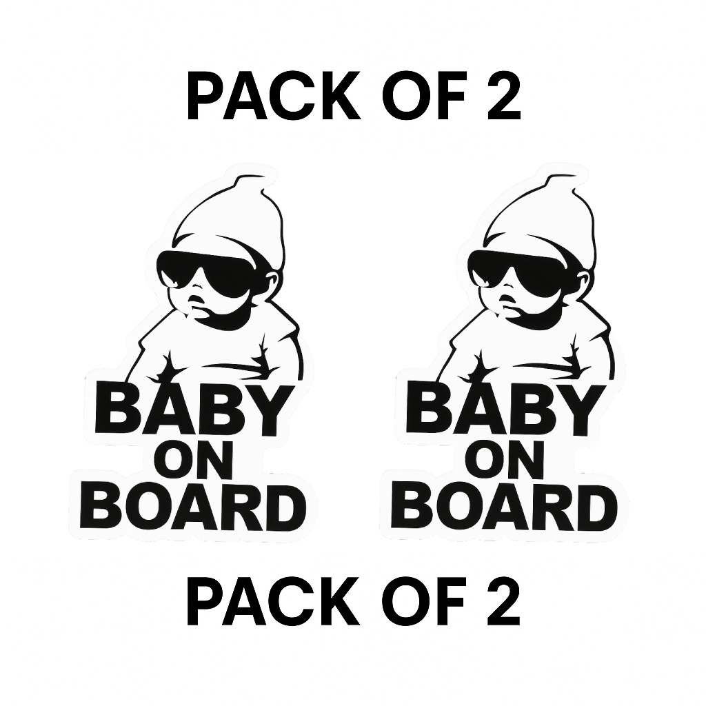 Smeeps “Baby On Board” Stylish Car Sticker – Cool Sunglass Baby Design – 13.97 x 13.97 cm | Waterproof Vinyl for Safety Awareness