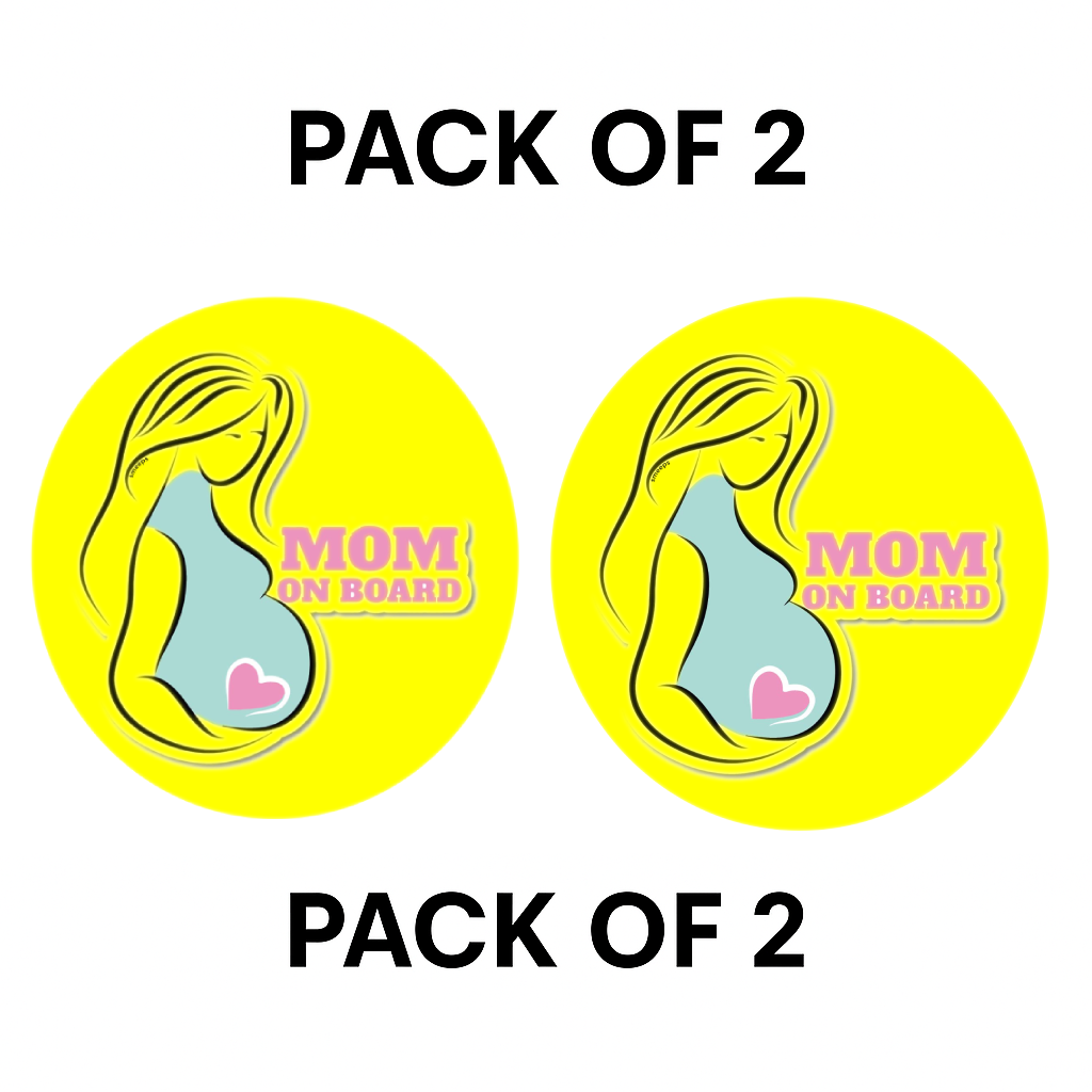 Pack of 2 | Smeeps Mom on Board Sticker – 15.24 cm Round | Pastel Silhouette & Heart Design | Yellow Waterproof Car Safety Sign