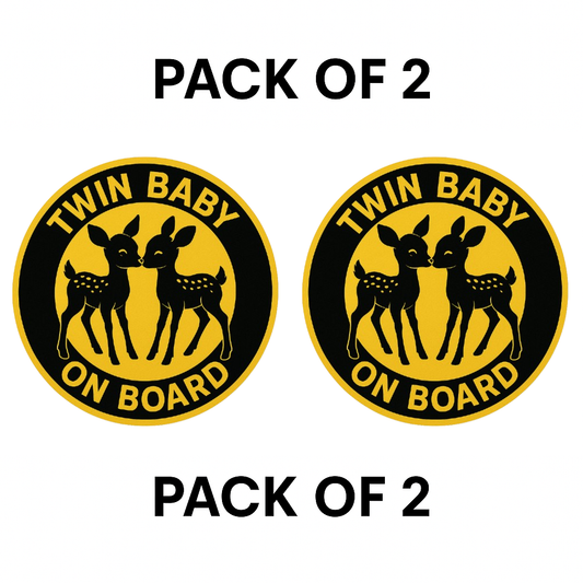 Smeeps Twin Baby on Board Sticker – 13.97 x 13.97 cm | Cute Twin Deer Design | Yellow & Black Wildlife Theme for Car Windows