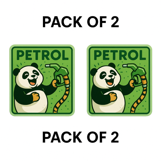 Smeeps Happy Petrol Panda Sticker – 8.2 x 7.8 cm Cute Green Fuel-Themed Car Decal with Cartoon Panda & Nozzle | Waterproof Vinyl for Petrol Vehicles Only
