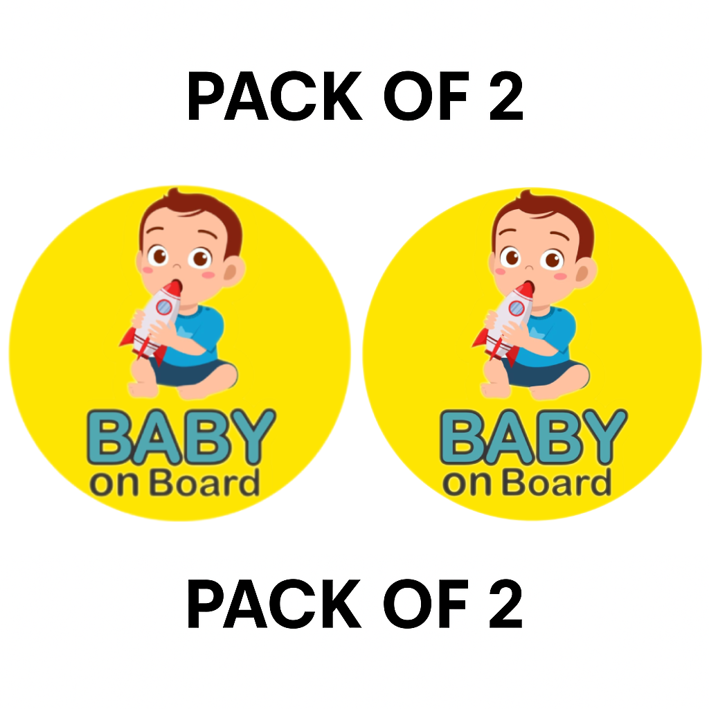 Pack of 2 | Smeeps Baby on Board Sticker – 15.24 cm Round | Cute Baby with Rocket Toy Design | Waterproof Car Safety Sign