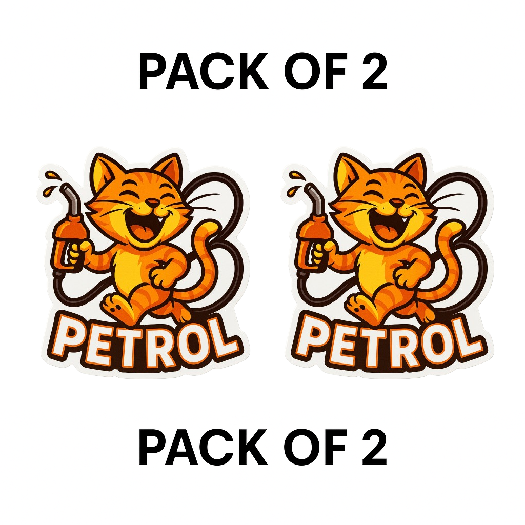 Smeeps Laughing Petrol Cat Sticker – 8.7 x 7.8 cm Playful Fuel-Themed Car Decal with Cartoon Cat & Nozzle | Waterproof Vinyl for Petrol Vehicles Only