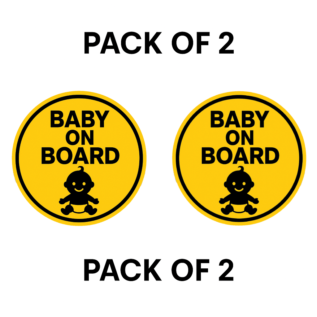 Smeeps Baby On Board Sticker – 13.97 x 13.97 cm Round | High-Contrast Silhouette Baby Design | Bold Yellow Waterproof Vinyl Car Sign