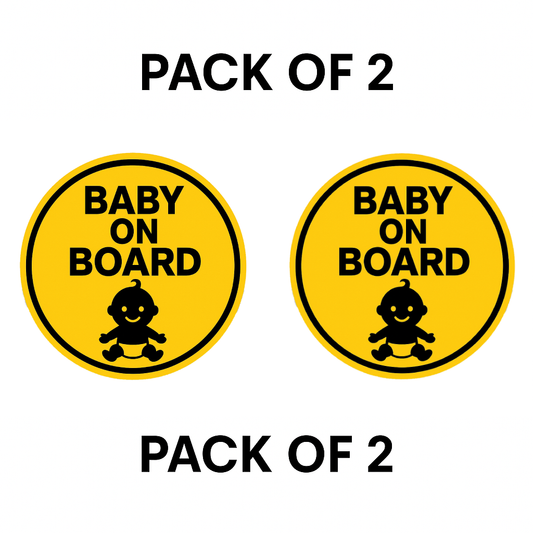 Smeeps Baby On Board Sticker – 13.97 x 13.97 cm Round | High-Contrast Silhouette Baby Design | Bold Yellow Waterproof Vinyl Car Sign