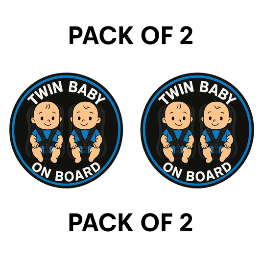 Smeeps Twin Baby on Board Sticker – 13.97 x 13.97 cm | Cartoon Boys in Car Seats | Blue and Black Safety Sign