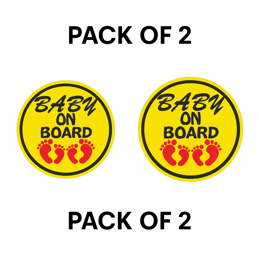 Smeeps Baby On Board Sticker – 14 x 14 cm Round Design with Red Baby Footprints | Bright Yellow Car Safety Sign | Waterproof & Fade Resistant Vinyl