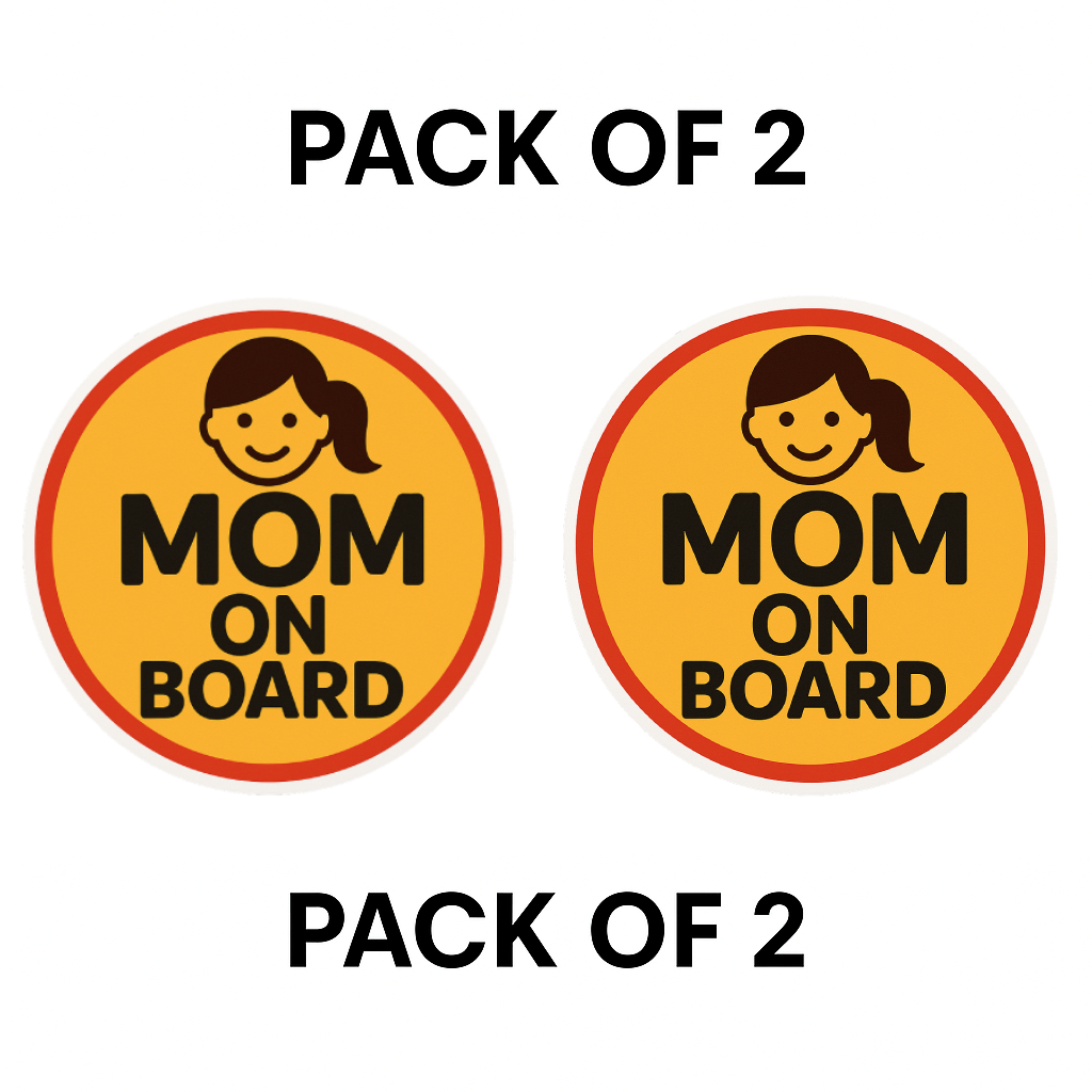 Smeeps “Mom On Board” Car Sticker – Cute Yellow Design with Red Border – 13.97 x 13.97 cm | Safety Awareness for Mothers, Waterproof & Durable