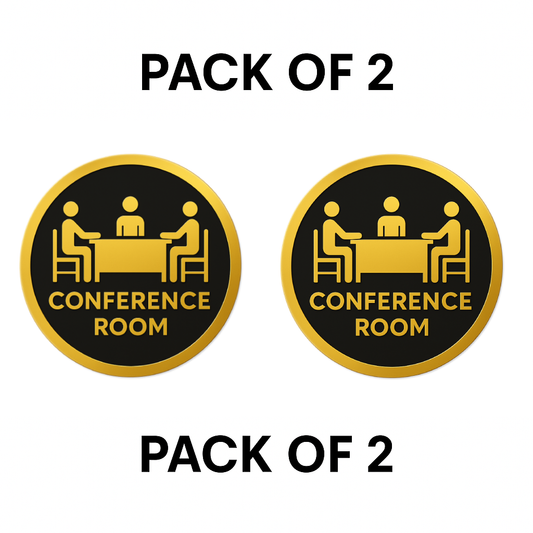 Pack of 2 | Smeeps Conference Room Sticker – 15.24 cm Round | Bold Gold & Black Design | Office Door/Wall Sign | Waterproof & UV-Proof Vinyl
