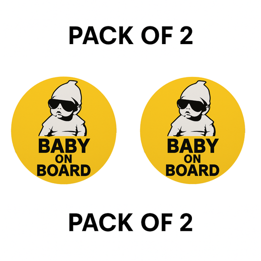 Smeeps Baby On Board Sticker – 15.24 x 15.24 cm Round | Cool Baby Design with Sunglasses | Yellow & Black Waterproof Car Safety Sign