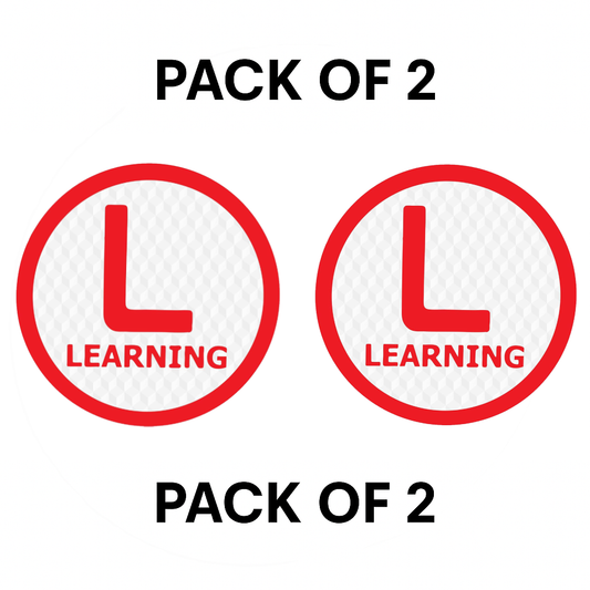 Pack of 2 | Smeeps Round Learning Stickers for Vehicles (15.24 cm) – “L” Symbol with “LEARNING” Text | Reflective Waterproof Vinyl, for Cars & Bikes