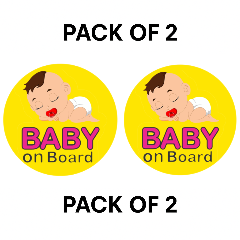 Pack of 2 | Smeeps Baby on Board Sticker – 15.24 cm Round | Adorable Sleeping Baby with Pacifier Design | Waterproof Vinyl Car Safety Sign