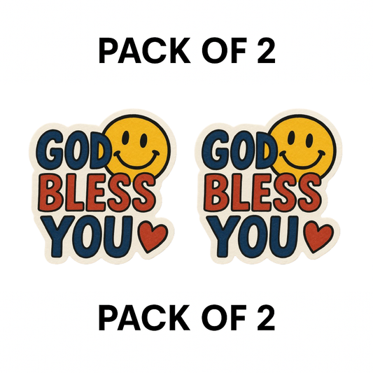 Smeeps “God Bless You” Sticker – 8.4 x 7.8 cm Cute Smiley & Heart Car Decal | Waterproof & Fade-Resistant
