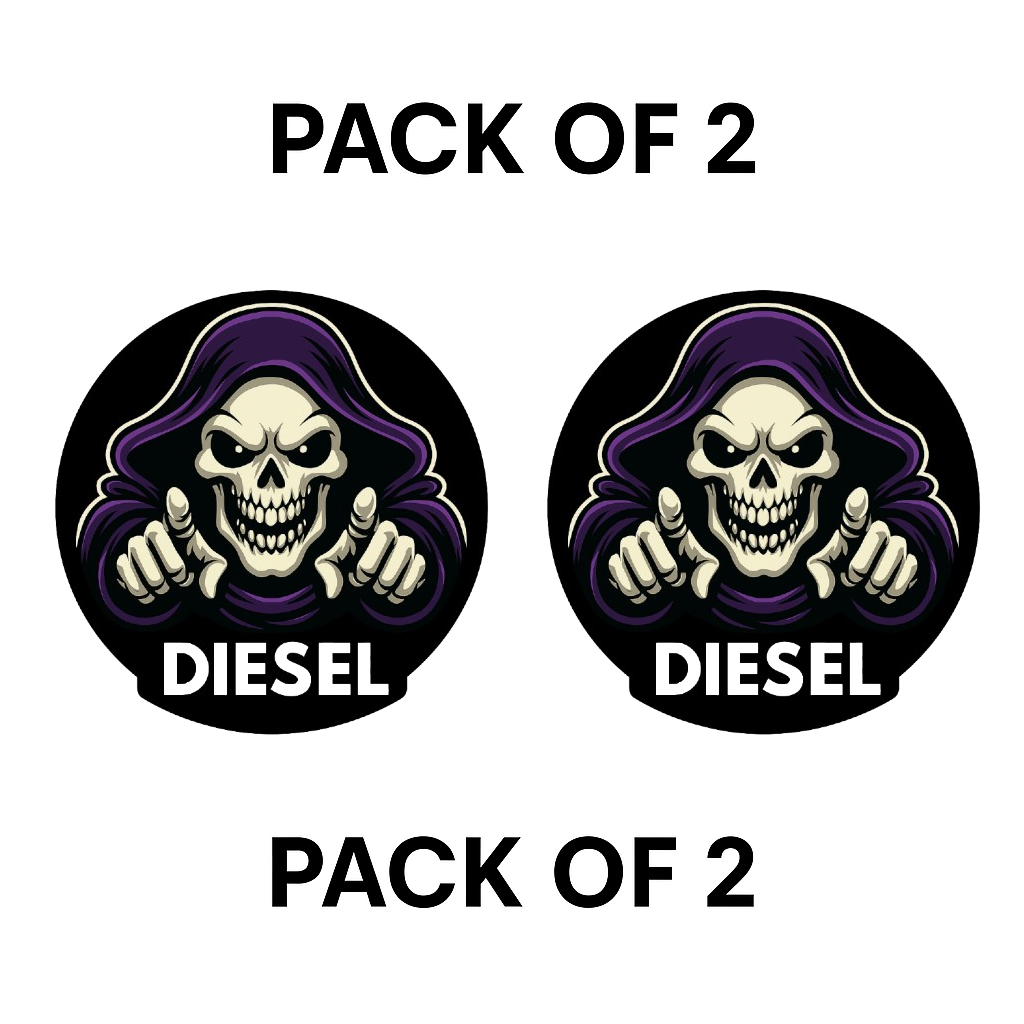 Smeeps Grim Reaper Diesel Sticker – 7.8 x 7.8 cm Bold Skull Hooded Figure Design | Round Waterproof Vinyl Decal for Cars Only