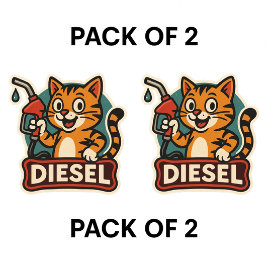 Smeeps Diesel Fuel Sticker – 10 x 10 cm Cute Orange Cat Holding Pump | Retro Style Car Fuel Reminder | Waterproof & Weatherproof Vinyl