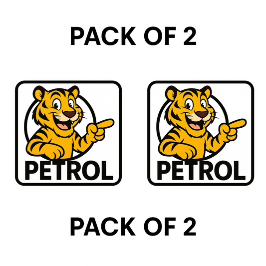 Cartoon Tiger Petrol Sticker – 13 x 13 cm | Fun & Bold Petrol Fuel Indicator Decal | Waterproof Vinyl for Cars