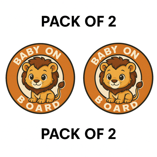 Smeeps “Baby On Board” Car Sticker – Cute Lion Design – 13.97 x 13.97 cm | Round Animal Safety Sign for Cars
