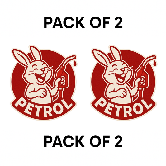 Smeeps Petrol Bunny Sticker – 8.4 x 7.8 cm Funny Car Decal with Retro Rabbit & Fuel Pump | Bold Red Design for Automotive Use Only