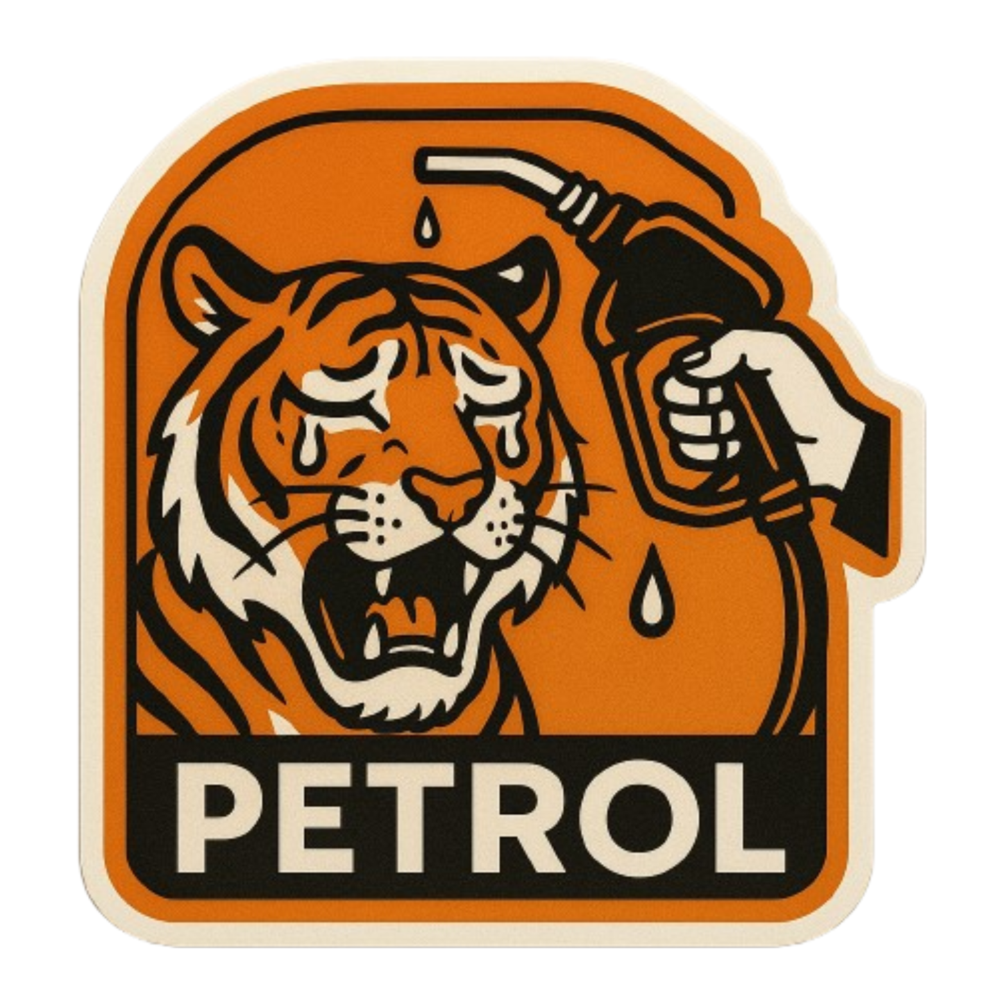 Smeeps Crying Petrol Tiger Sticker – 8.2 x 7.8 cm Funny Fuel-Themed Car Decal with Cartoon Tiger & Nozzle | Waterproof Vinyl Sticker for Petrol Vehicles Only