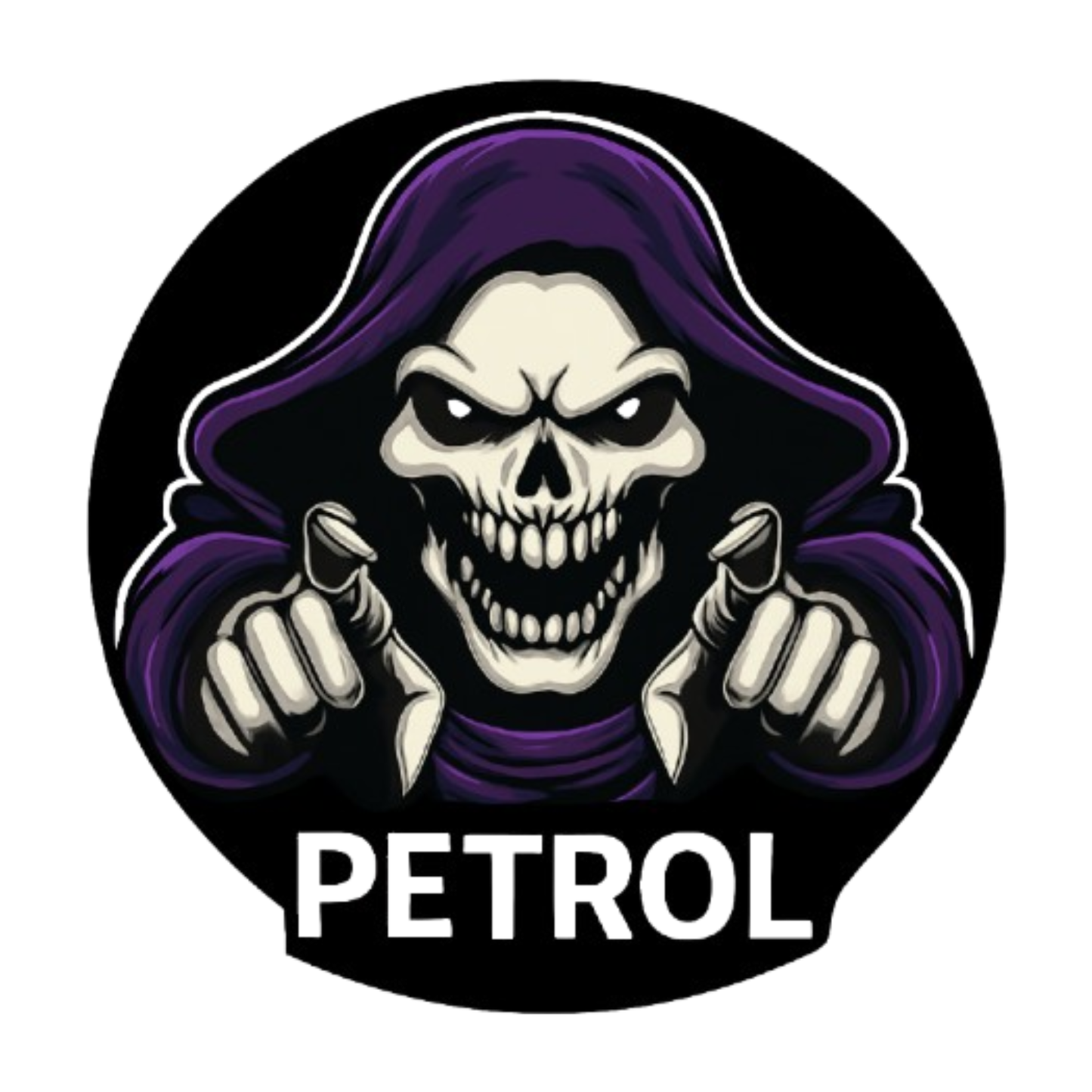 Smeeps Petrol Skull Sticker – 7.8 x 7.8 cm Round Car Decal with Grim Reaper Design | Bold Black & Purple Look | For Automotive Use Only
